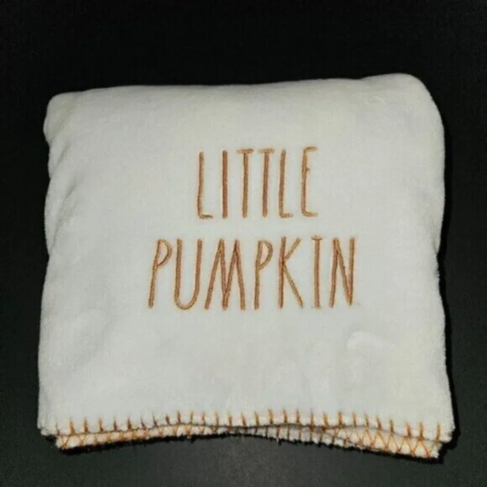 Rae Dunn Little Pumpkin Baby Blanket White Fleece Fall Halloween Thanksgiving